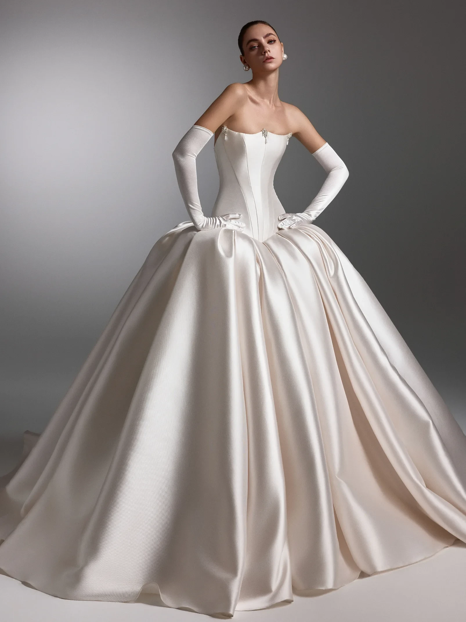Photo of the model wearing a Hikaru Bridal gown