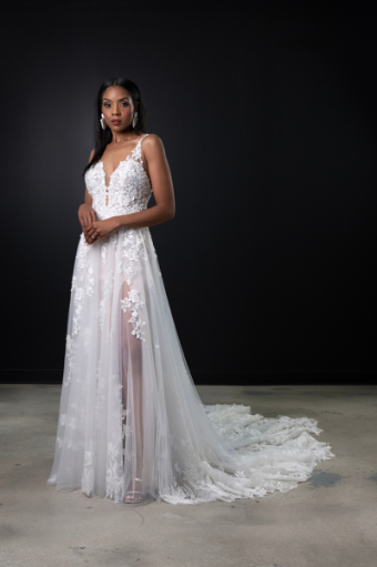 Martina Liana Style #1696 #1 default (IVIV-PL) Ivory Lace & Tulle over Ivory Gown w Porcelain Tulle Plunge thumbnail