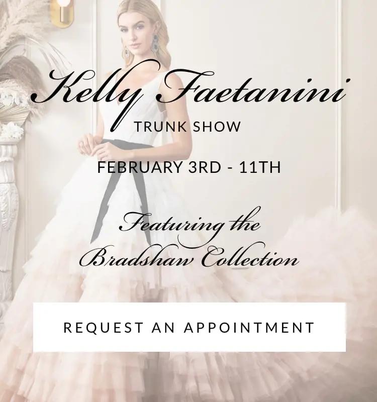 "Kelly Faetanini Trunk Show" banner for mobile