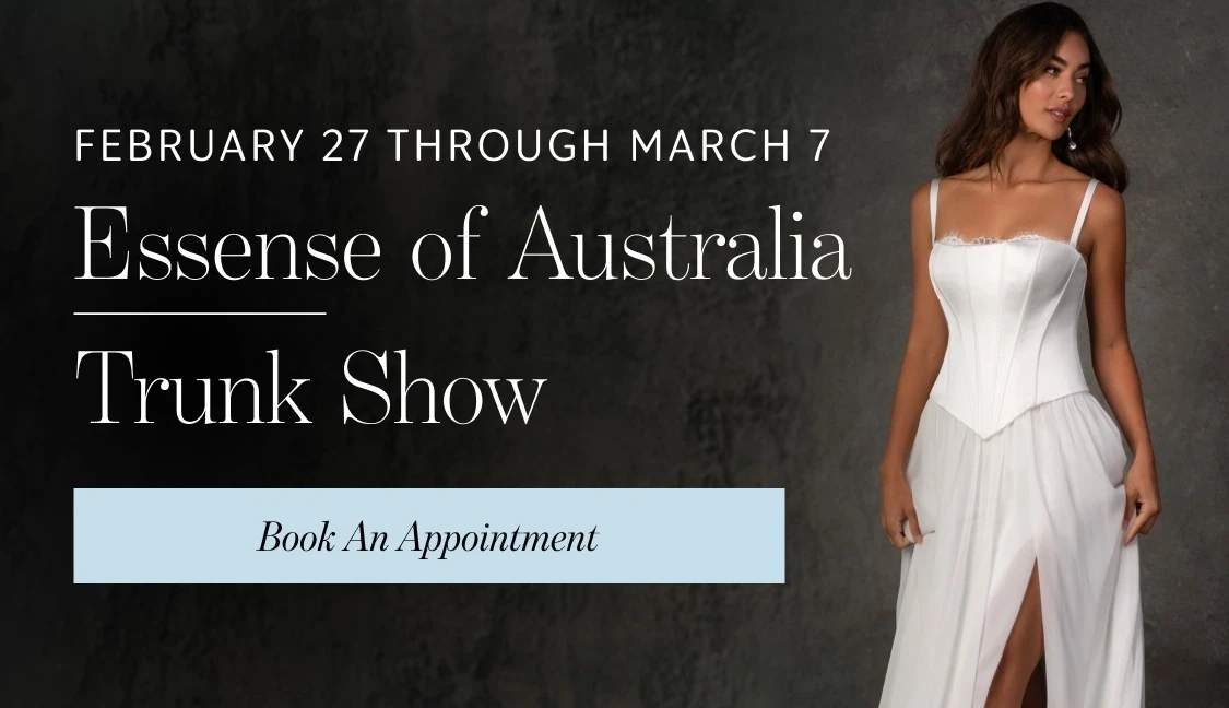 Models wearing Essense of Australia bridal dresses, Trunk Show mobile banner